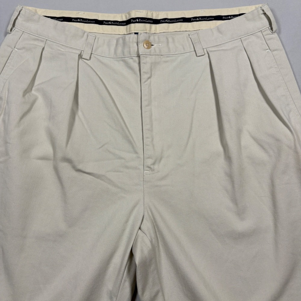 Polo Ralph Lauren Andrew Pant Mens 38x34 Tan Khaki Double Pleated Chino Cotton